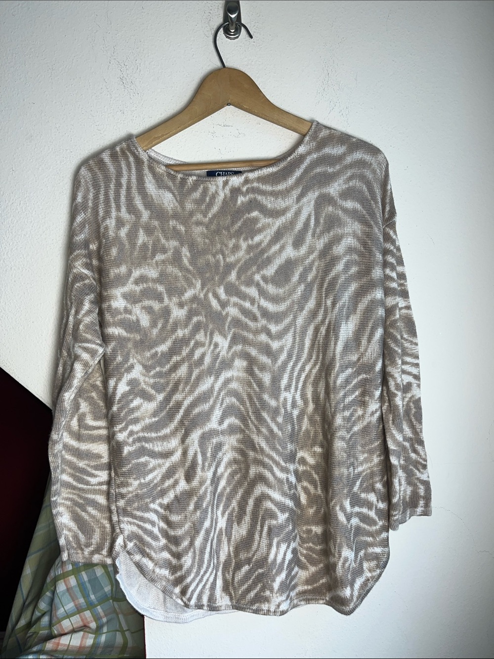 Chaps Light Taupe and White Zebra-Print Knit Top